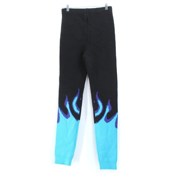 Cherry Mellow Blue Flame Knit Joggers SZ M High Waist Stretch Sweater Pants Y2K - Picture 6 of 12